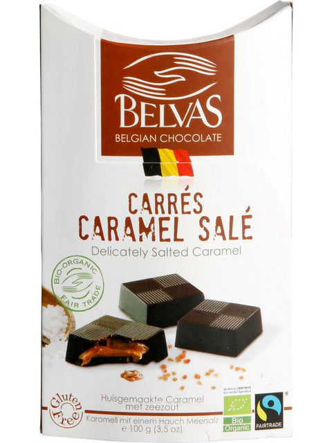 BELVAS Carrés caramel salé choc noir100g