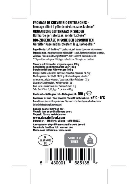 DANATEL Chèvre tranches sanslactose 150g
