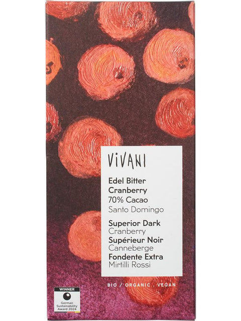 VIVANI Noir supérieur 70% canneberge 80g
