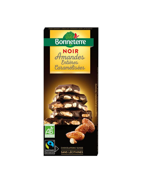 BONNETERRE Choc noir amandes caram. 200g